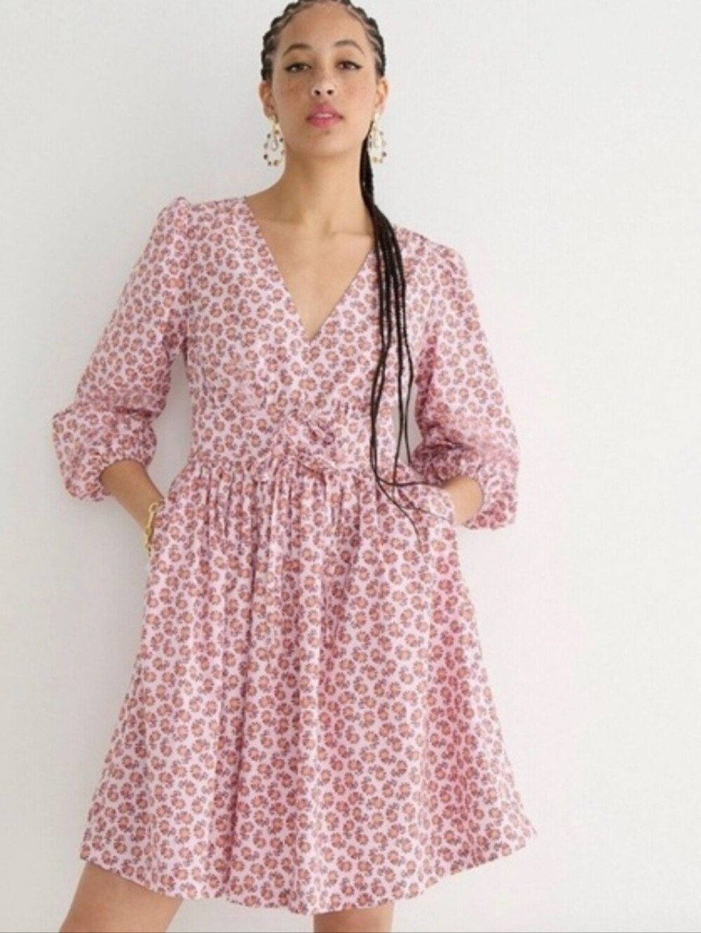 J. Crew V-neck Cotton Poplin Pink Peony Floral Paisley Dress Sz 4